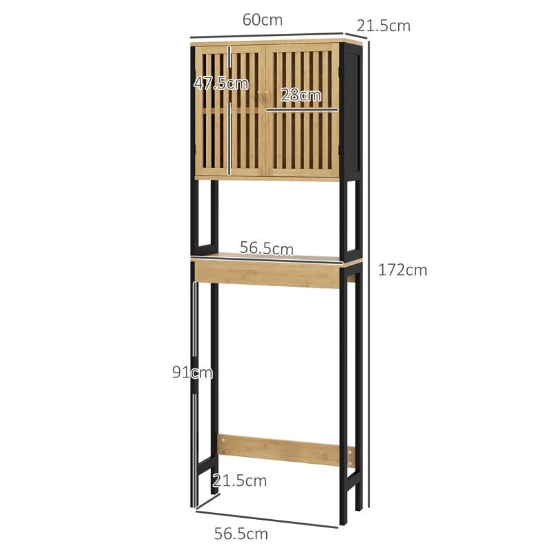 MOBILE SOPRA WC CON ARMADIETTO 2 ANTE A DOGHE E RIPIANO APERTO, 60X21.5X172CM, COLORE LEGNO - Image 3