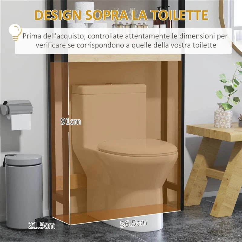 MOBILE SOPRA WC CON ARMADIETTO 2 ANTE A DOGHE E RIPIANO APERTO, 60X21.5X172CM, COLORE LEGNO - Image 8