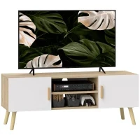 Mobile TV mobile in legno per TV fino a 50 pollici con ripiani, 2 armadi e passacavi, rovere