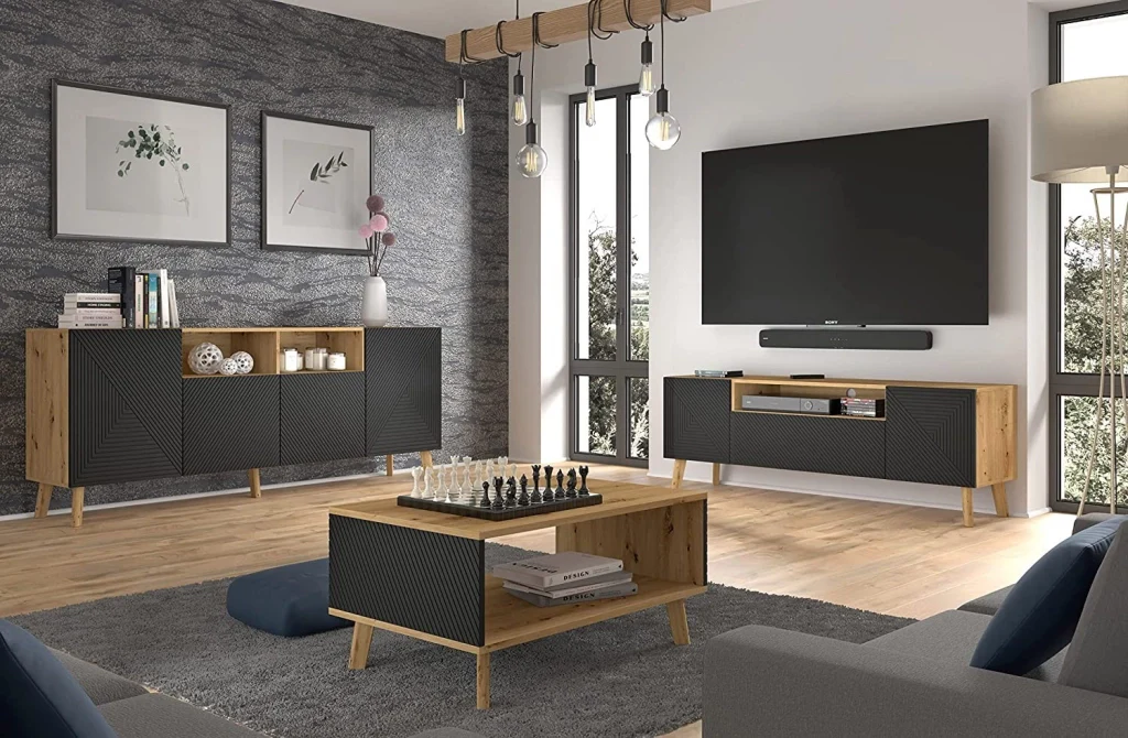 MOBILE TV PORTA TV STAND TV SOGGIORNO LUXI  160x42x56cm ROVERE NERO OPACO - Image 3
