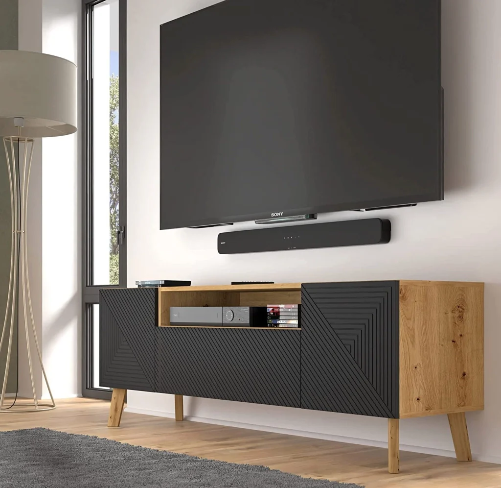 MOBILE TV PORTA TV STAND TV SOGGIORNO LUXI  160x42x56cm ROVERE NERO OPACO - Image 4