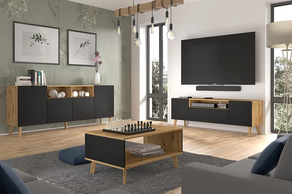MOBILE TV PORTA TV STAND TV SOGGIORNO LUXI  160x42x56cm ROVERE NERO OPACO - Image 5