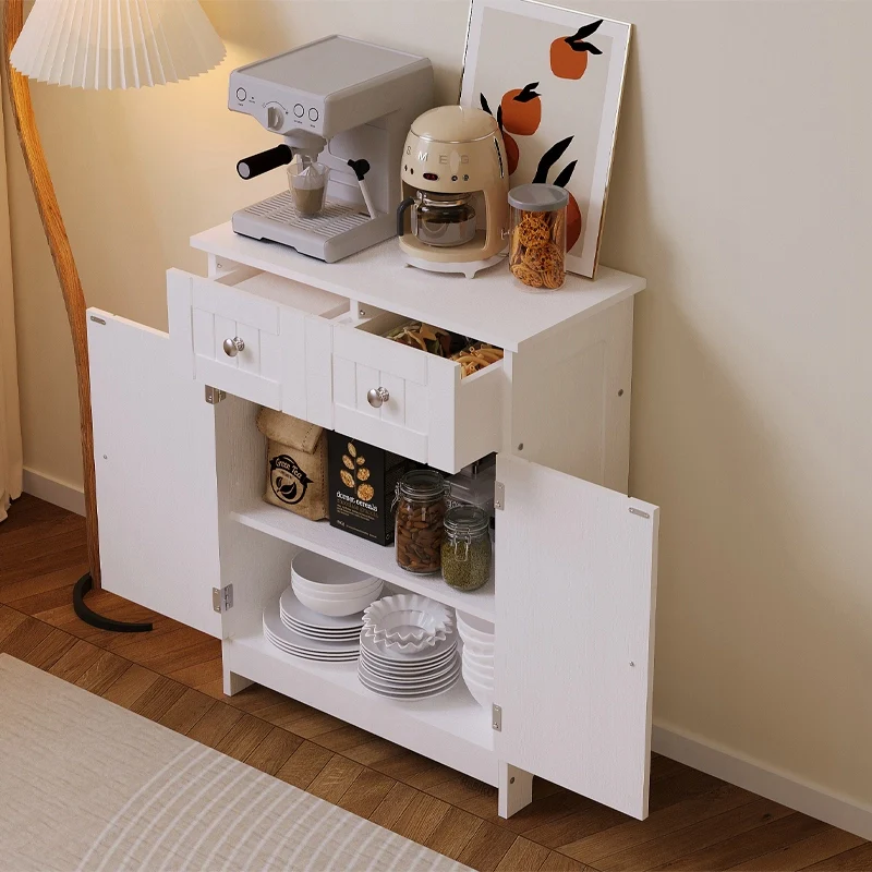 Mobiletto da bagno con cassetti e 2 ante, stile loft scandinavo, bianco - Image 4