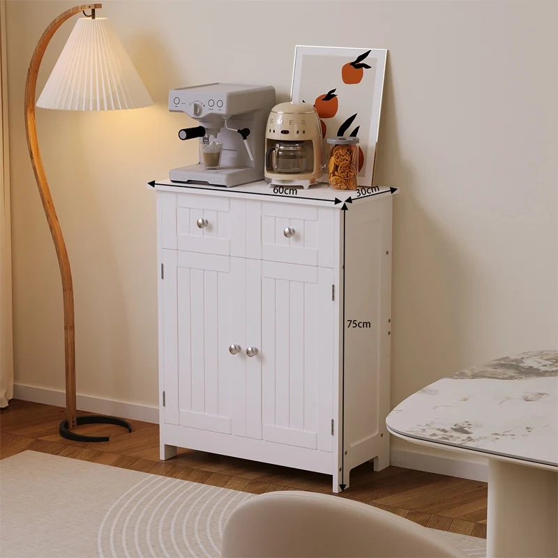 Mobiletto da bagno con cassetti e 2 ante, stile loft scandinavo, bianco - Image 5