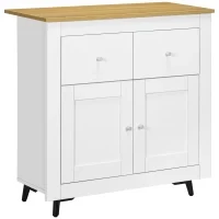 Mobiletto da Stoccaggio Buffet con Armadio a Porte e 2 Cassetti, 78x35x80 cm, Bianco