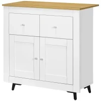 Mobiletto da Stoccaggio Buffet con Armadio a Porte e 2 Cassetti, 78x35x80 cm, Bianco - Image 5