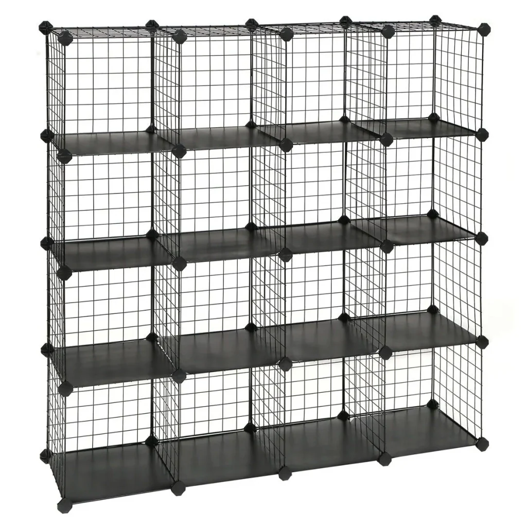 Mobiletto portaoggetti con 4 ripiani e 4 file di ripiani in rete grande capacità martello di gomma incluso dimensioni 123 x 31 x 123 cm nero 12_0003992