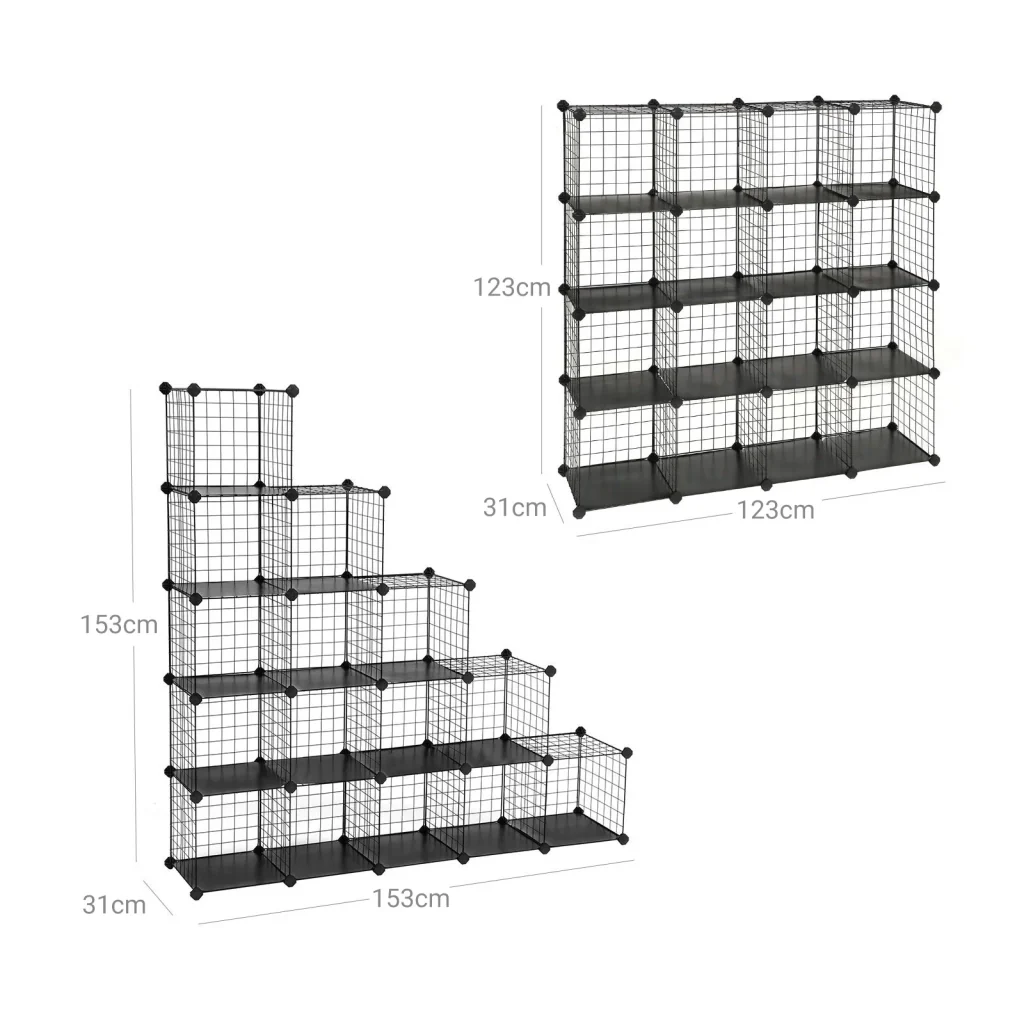 Mobiletto portaoggetti con 4 ripiani e 4 file di ripiani in rete grande capacità martello di gomma incluso dimensioni 123 x 31 x 123 cm nero 12_0003992 - Image 5