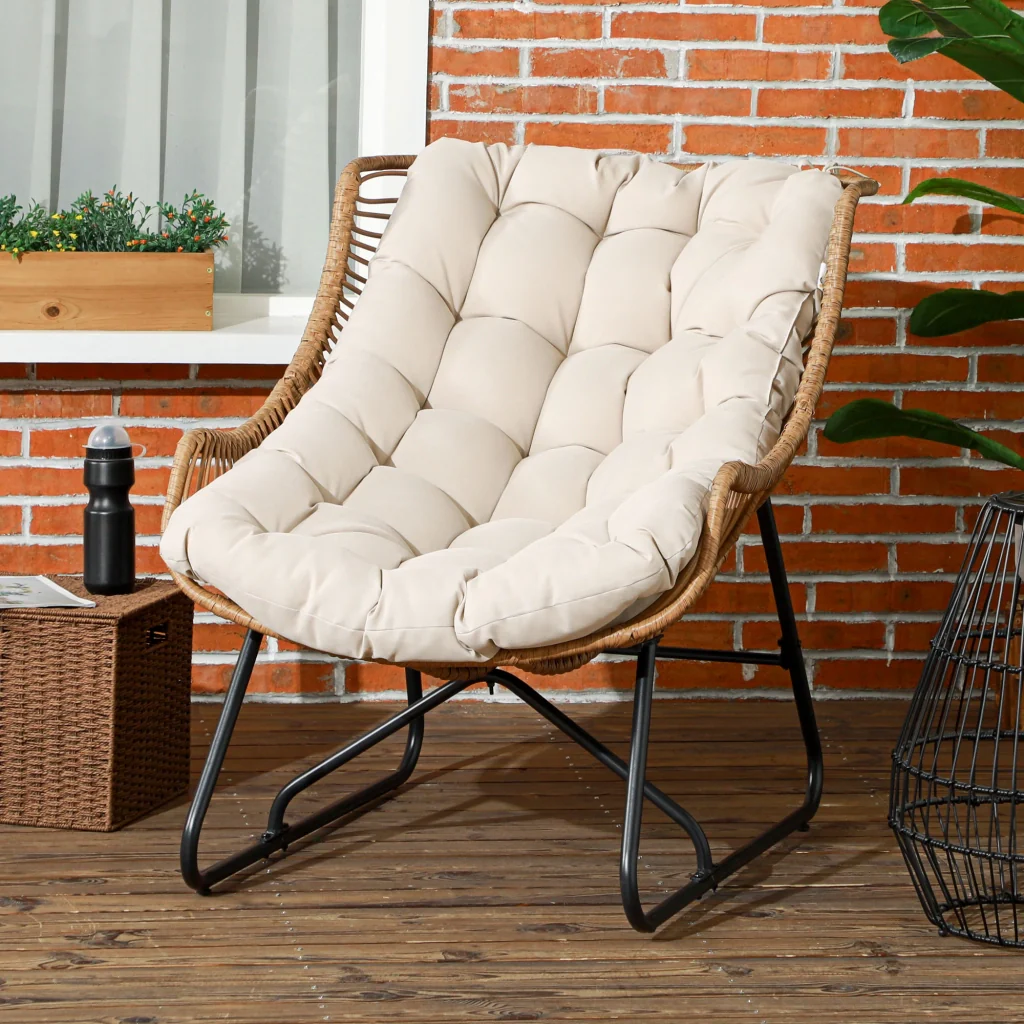 Mobili da giardino in stile rattan con cuscino telaio in metallo 75x101x90cm naturale/kaki/nero - Image 2
