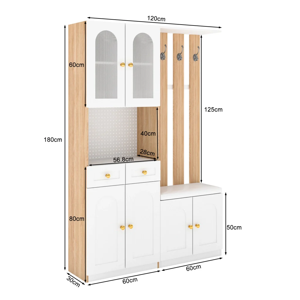 Mobili per l'ingresso, guardaroba con seduta e illuminazione a LED, scarpiera per l'ingresso, finitura effetto legno, bianco - Image 9
