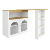 Moderno tavolo da bar allungabile,con spazio di stoccaggio, Rotabile, 138-193×39×105 cm, Bianco - Image 2
