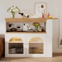 Moderno tavolo da bar allungabile,con spazio di stoccaggio, Rotabile, 138-193×39×105 cm, Bianco - Image 5