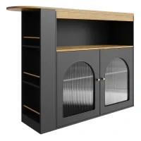 Moderno tavolo da bar allungabile, con spazio di stoccaggio, Rotabile, 138-193×39×105 cm, Nero - Image 8