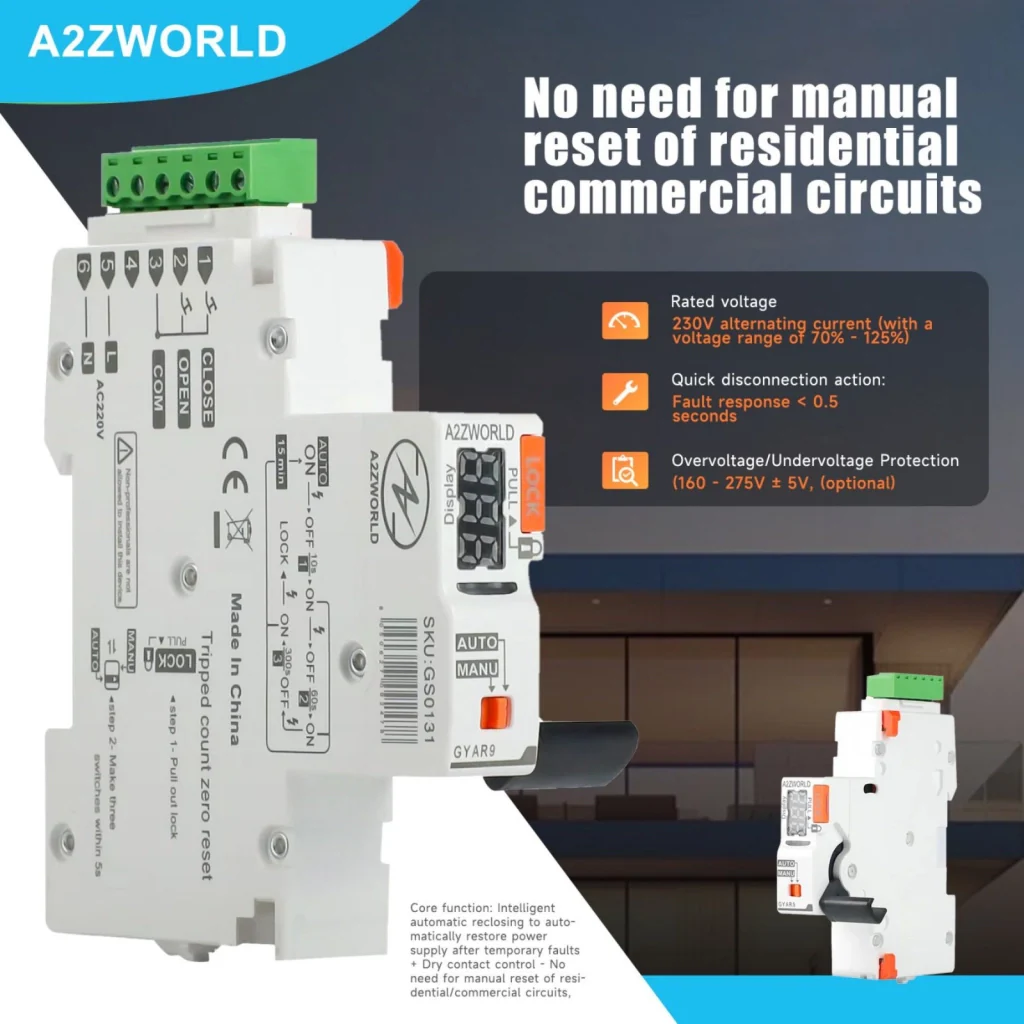 Modulo di Riarmo Automatico, 220V 1 Modulo DIN, 3 Tentativi (10s/60s/300s), Contatti Puliti NO per Comando Remoto, Compatibile con Serie PR8NM/PB8H/PN8H/PL8HM/PL8M2 - Image 2