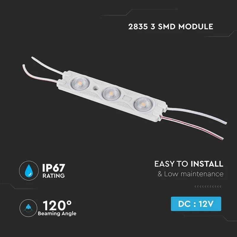 Modulo Mattone LED 3 SMD 2835 Bianco Caldo 12V IP67 Con Lente Ingrandimento 160 Gradi SKU-5124 - Image 6