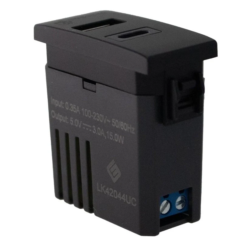 Modulo Presa Caricatore USB 5V 3A  USB-A + USB-C Colore Nero Compatibile Con Bticino Living e Vimar Plana - Image 3