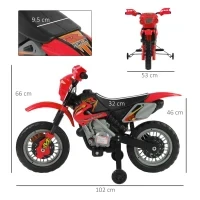 Moto Elettrica per Bambini 3-6 Anni in Plastica PP con Ruote di Supporto, Fari e Musica, 102x53x66 cm, Rosso e Nero - Image 3