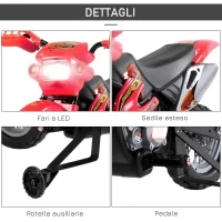 Moto Elettrica per Bambini 3-6 Anni in Plastica PP con Ruote di Supporto, Fari e Musica, 102x53x66 cm, Rosso e Nero - Image 4