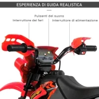 Moto Elettrica per Bambini 3-6 Anni in Plastica PP con Ruote di Supporto, Fari e Musica, 102x53x66 cm, Rosso e Nero - Image 5