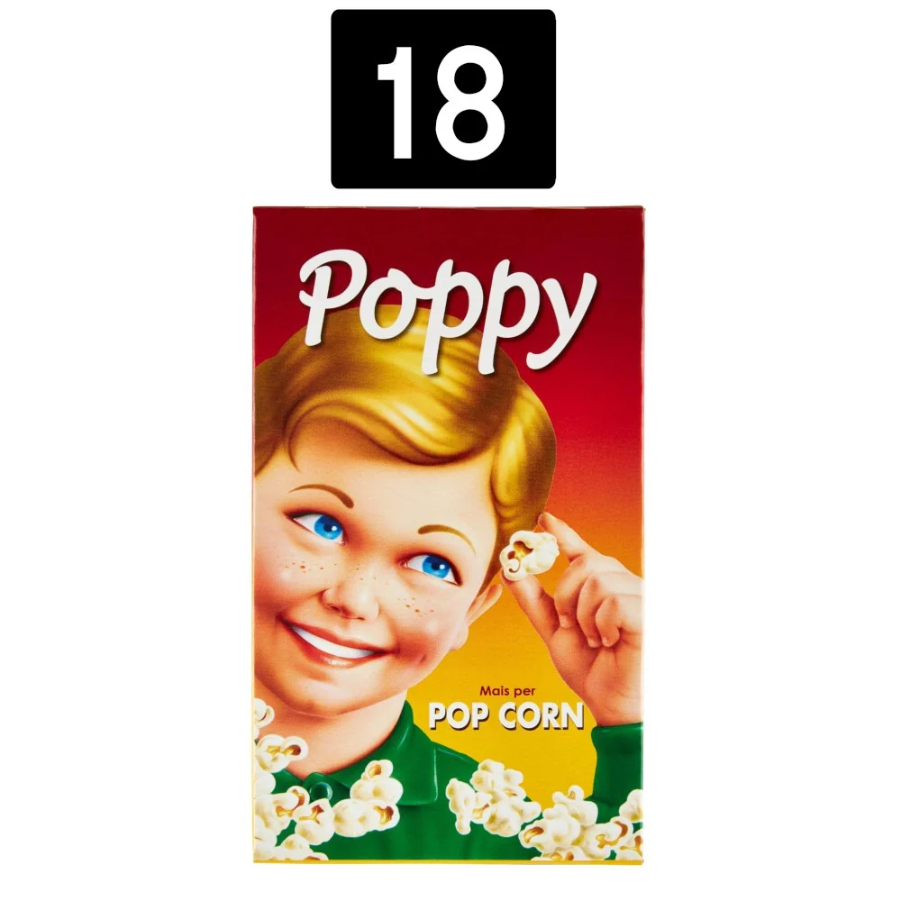 Multipack da 18 poppy mais selezionato per pop corn confezioni da 250 grammi ciascuna
