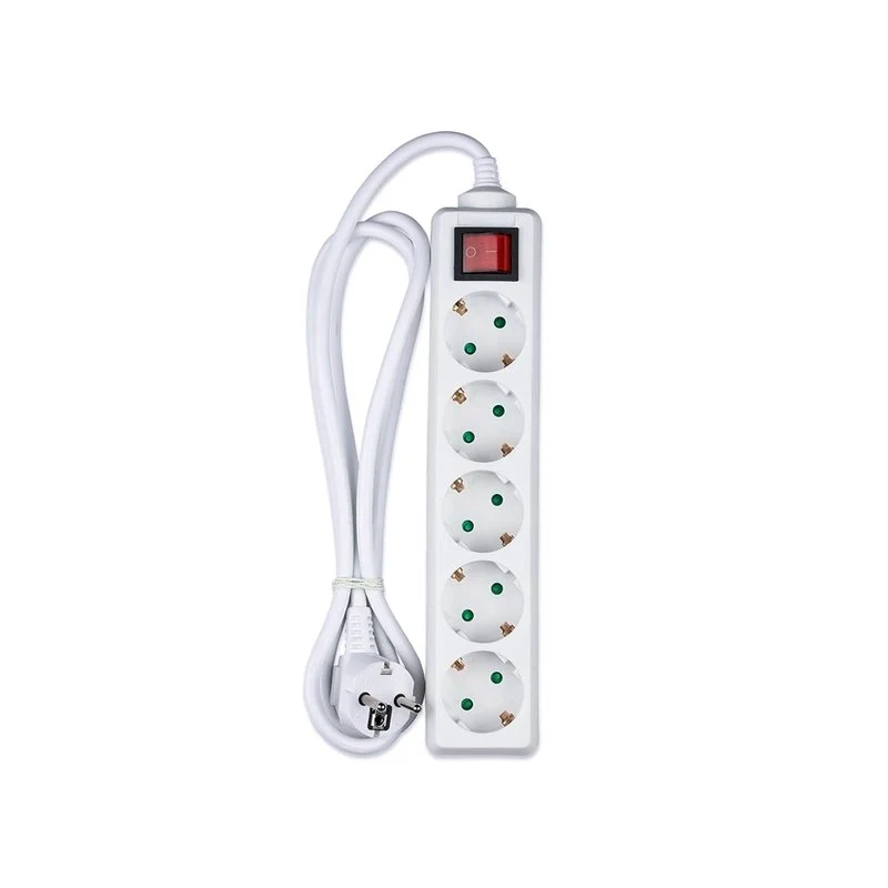 Multipresa Ciabatta Elettrica 5 Posti Schuko Spina Tipo Ibrido F + E Cavo Lunga 1,5 Metri Con Interruttore SKU-8766