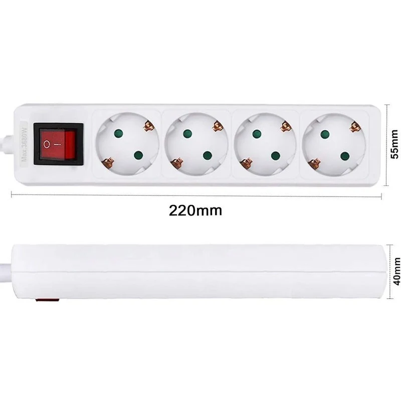 Multipresa Ciabatta Elettrica con Interruttore Save Energy, Cavo 1,5 m, IP20, Protezione, 16 A, 3680 W, Bianco 4 Prese - Image 2