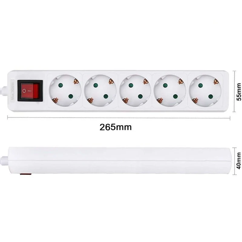 Multipresa Ciabatta Elettrica con Interruttore Save Energy, Cavo 1,5 m, IP20, Protezione, 16 A, 3680 W, Bianco 5 Prese - Image 2