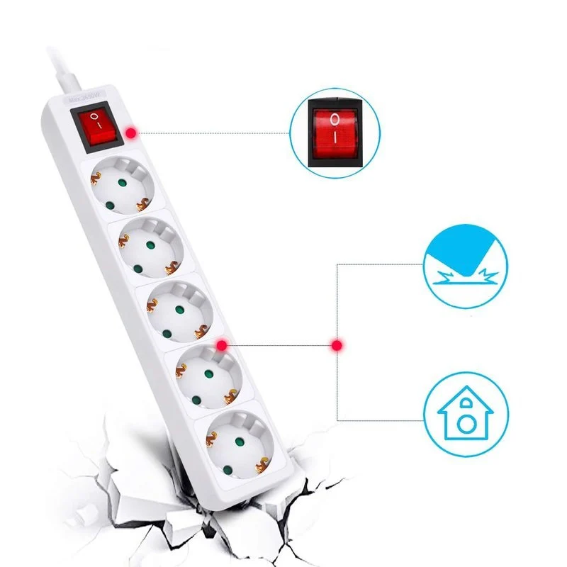 Multipresa Ciabatta Elettrica con Interruttore Save Energy, Cavo 1,5 m, IP20, Protezione, 16 A, 3680 W, Bianco 5 Prese - Image 3