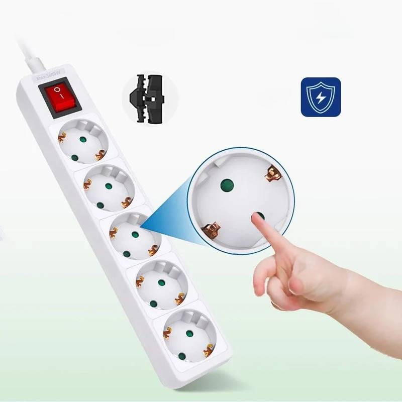 Multipresa Ciabatta Elettrica con Interruttore Save Energy, Cavo 1,5 m, IP20, Protezione, 16 A, 3680 W, Bianco 5 Prese - Image 5