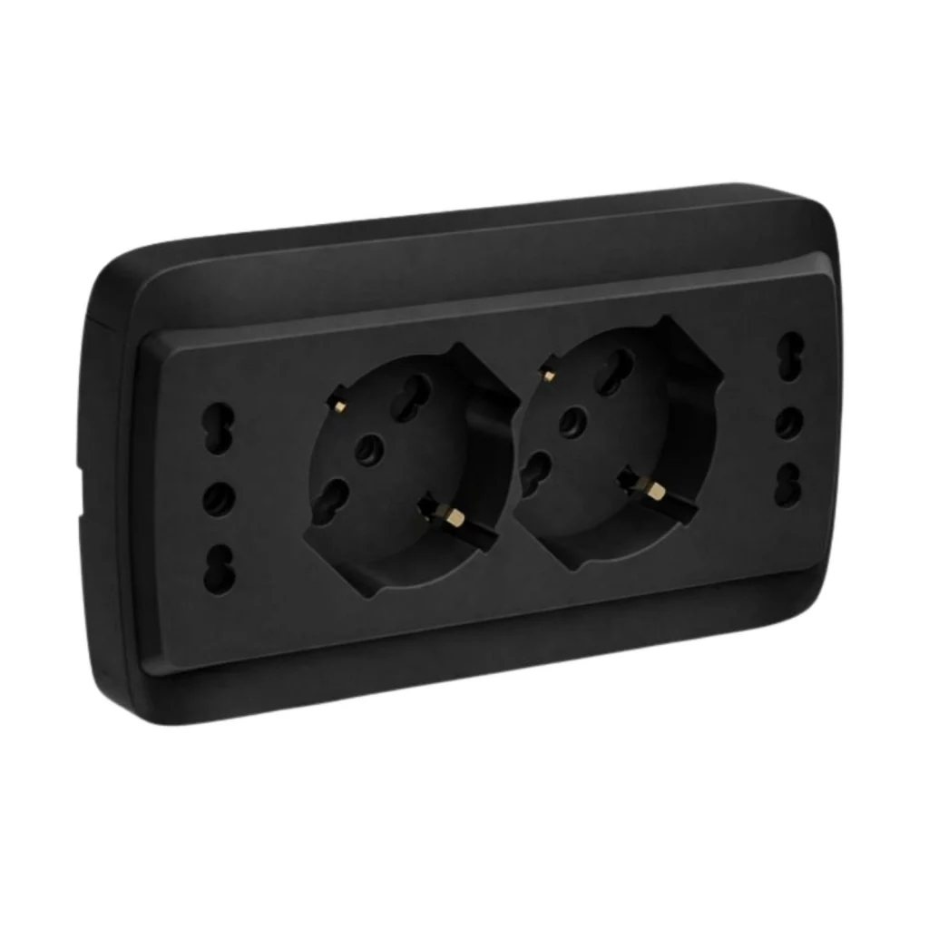 Multipresa Da Incasso Scatola 503 Nero Opaco, 2 Prese Schuko Universale P40 + 2 Prese Bipasso Italiano 10/16A, 140X80X23mm - Image 3