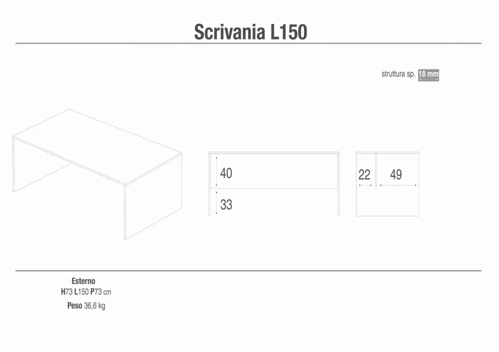 Scrivania rettangolare 150x73 h73cm Olmo Chiaro - Image 3