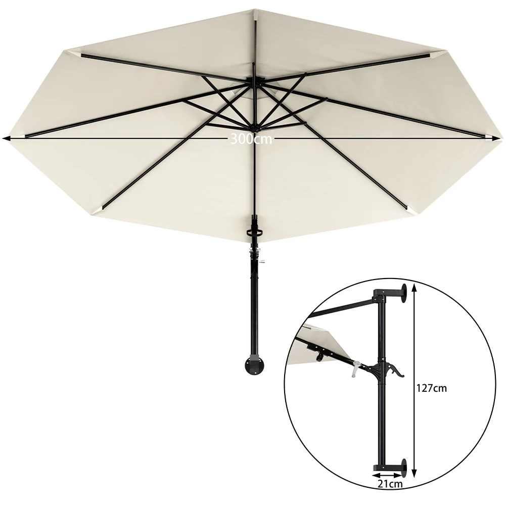 Ombrellone a muro 300 cm Parasole Parete Struttura Metallo Gazebo Air Vent Beige - Image 5