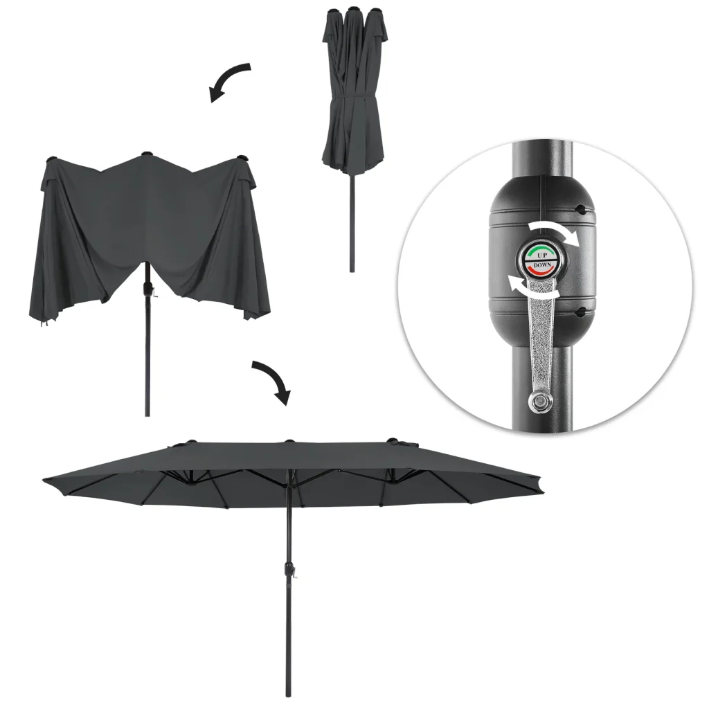 Ombrellone doppio 460 x 270 cm ombrellone extra large per terrazzo protezione UPF 50+ con manovella per giardino esterno piscina spiaggia senza base grigio 12_0001789 - Image 3