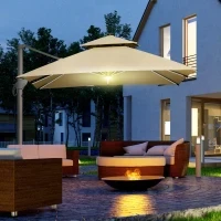 Ombrellone Spostabile LED Quadrato a Doppio Tetto Inclinabile e Girevole a 360° con Manovella e Base in Acciaio, Dim, 3 L x 3 L x 2,66 H M, Beige - Image 3