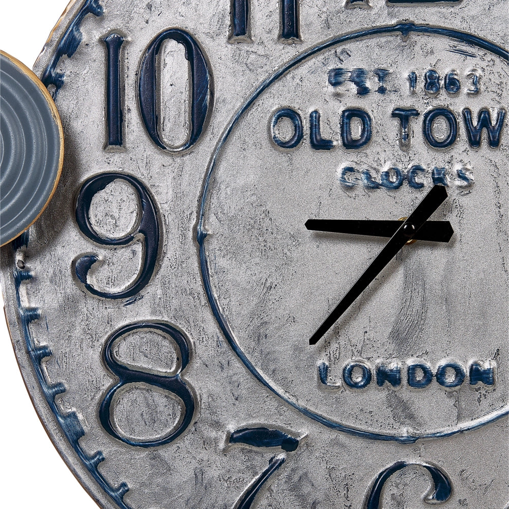 Orologio da parete in ferro nero con numeri arabi dettagli dorati blu stile moderno - Image 3