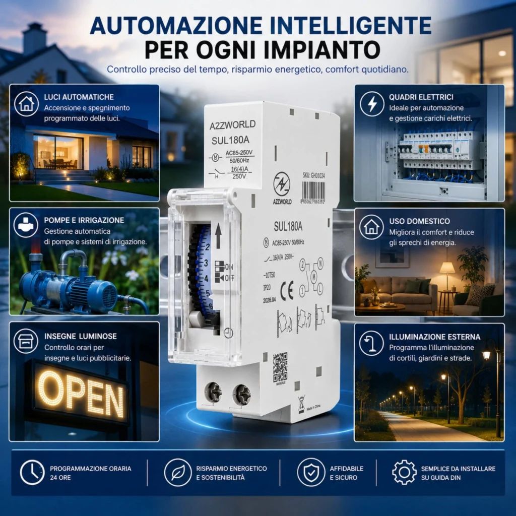 Orologio Interruttore Orario Giornaliero Meccanico su Guida DIN, Timer Switch 24 Ore, Riserva di Carica 100 Ore, 16A, 85-250V AC, 96 Pin, Programmazione Minima 15 Minuti - Image 3