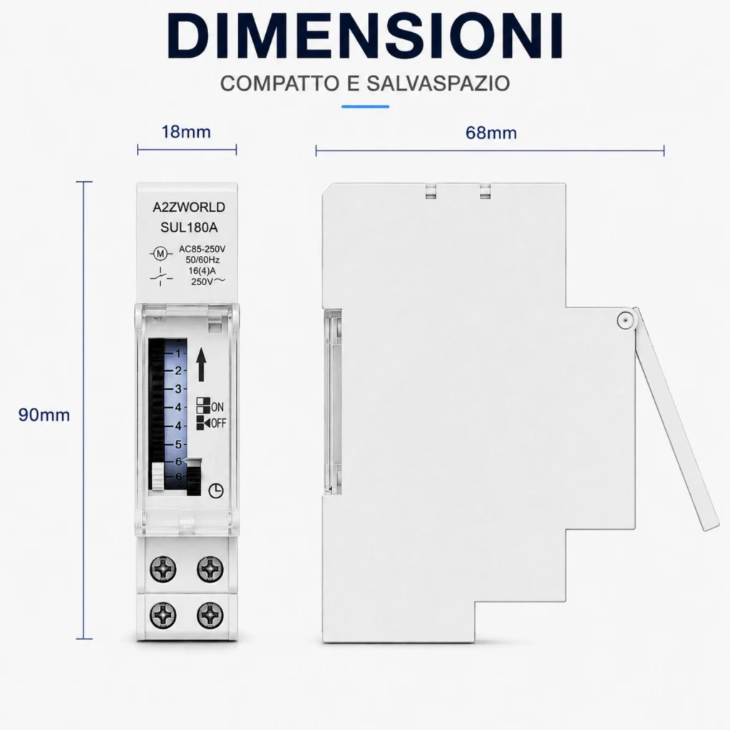 Orologio Interruttore Orario Giornaliero Meccanico su Guida DIN, Timer Switch 24 Ore, Riserva di Carica 100 Ore, 16A, 85-250V AC, 96 Pin, Programmazione Minima 15 Minuti - Image 5
