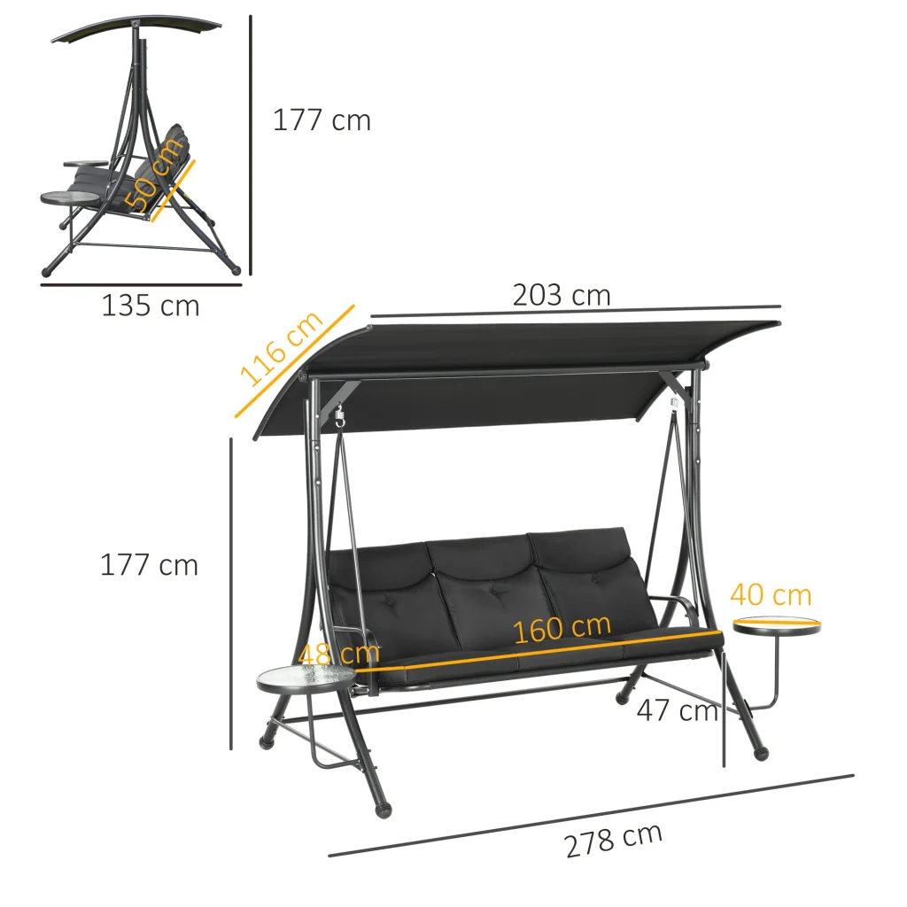 Oscillazione per tenda regolabile Hollywood 3-posto colore nero 278×135×177cm - Image 3