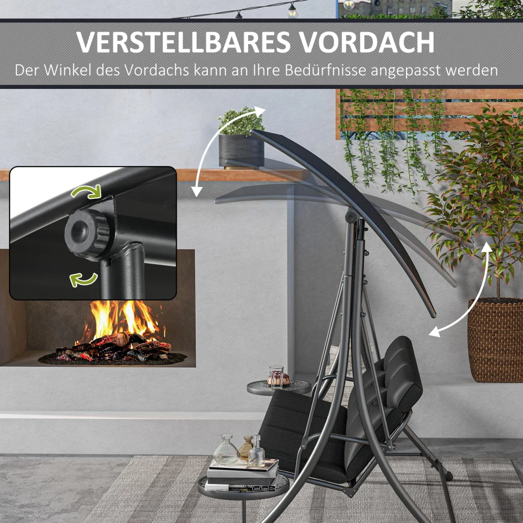 Oscillazione per tenda regolabile Hollywood 3-posto colore nero 278×135×177cm - Image 4