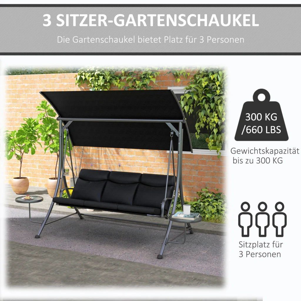 Oscillazione per tenda regolabile Hollywood 3-posto colore nero 278×135×177cm - Image 7