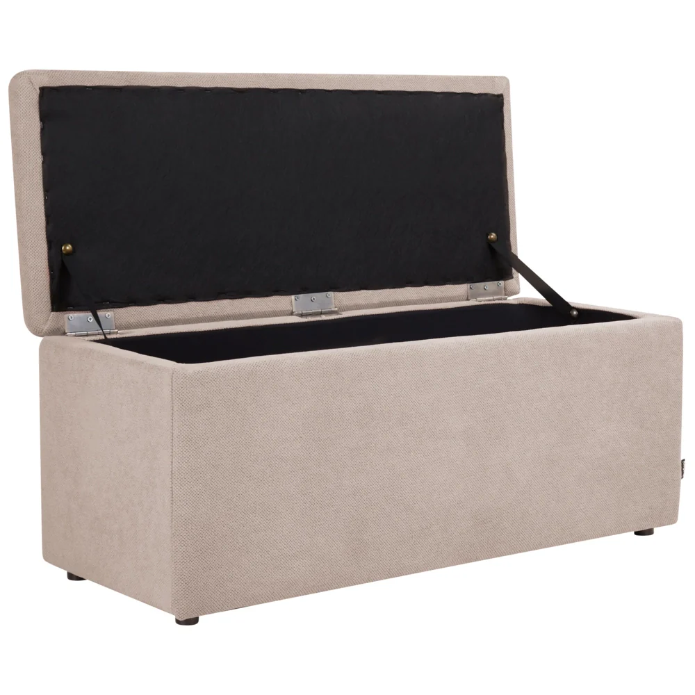 Ottomana Beige 100 x 42 x 40 cm in tessuto poliestere Poggiapiedi imbottito Soggiorno Stile Moderno - Image 2