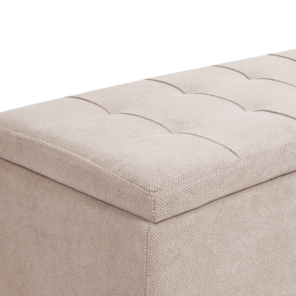 Ottomana Beige 100 x 42 x 40 cm in tessuto poliestere Poggiapiedi imbottito Soggiorno Stile Moderno - Image 5