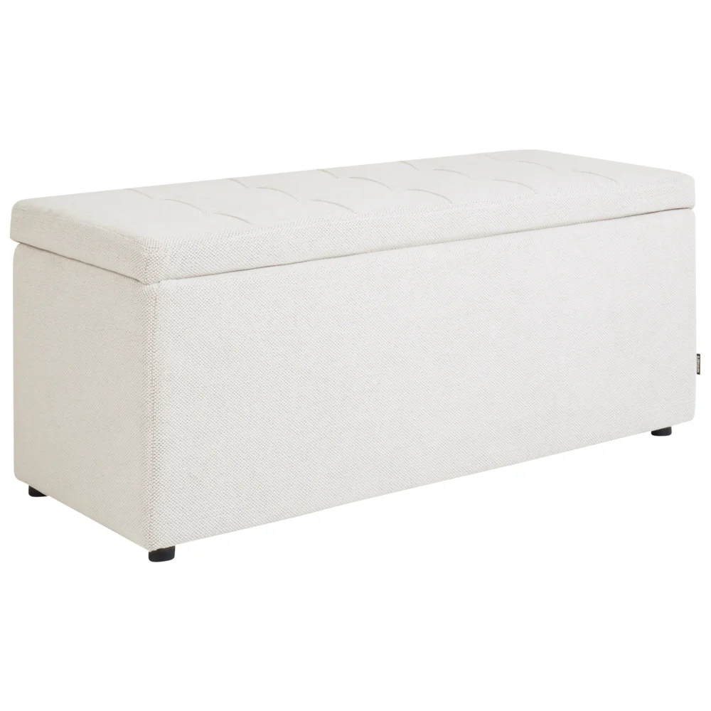 Ottomana Bianco Sporco 100 x 42 x 40 cm in tessuto poliestere Poggiapiedi imbottito Soggiorno Stile Moderno