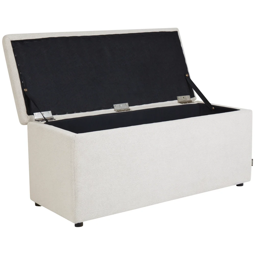 Ottomana Bianco Sporco 100 x 42 x 40 cm in tessuto poliestere Poggiapiedi imbottito Soggiorno Stile Moderno - Image 2