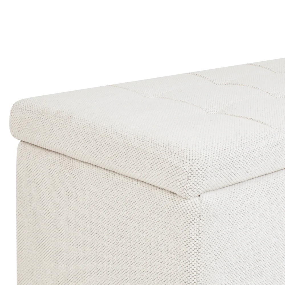 Ottomana Bianco Sporco 100 x 42 x 40 cm in tessuto poliestere Poggiapiedi imbottito Soggiorno Stile Moderno - Image 5