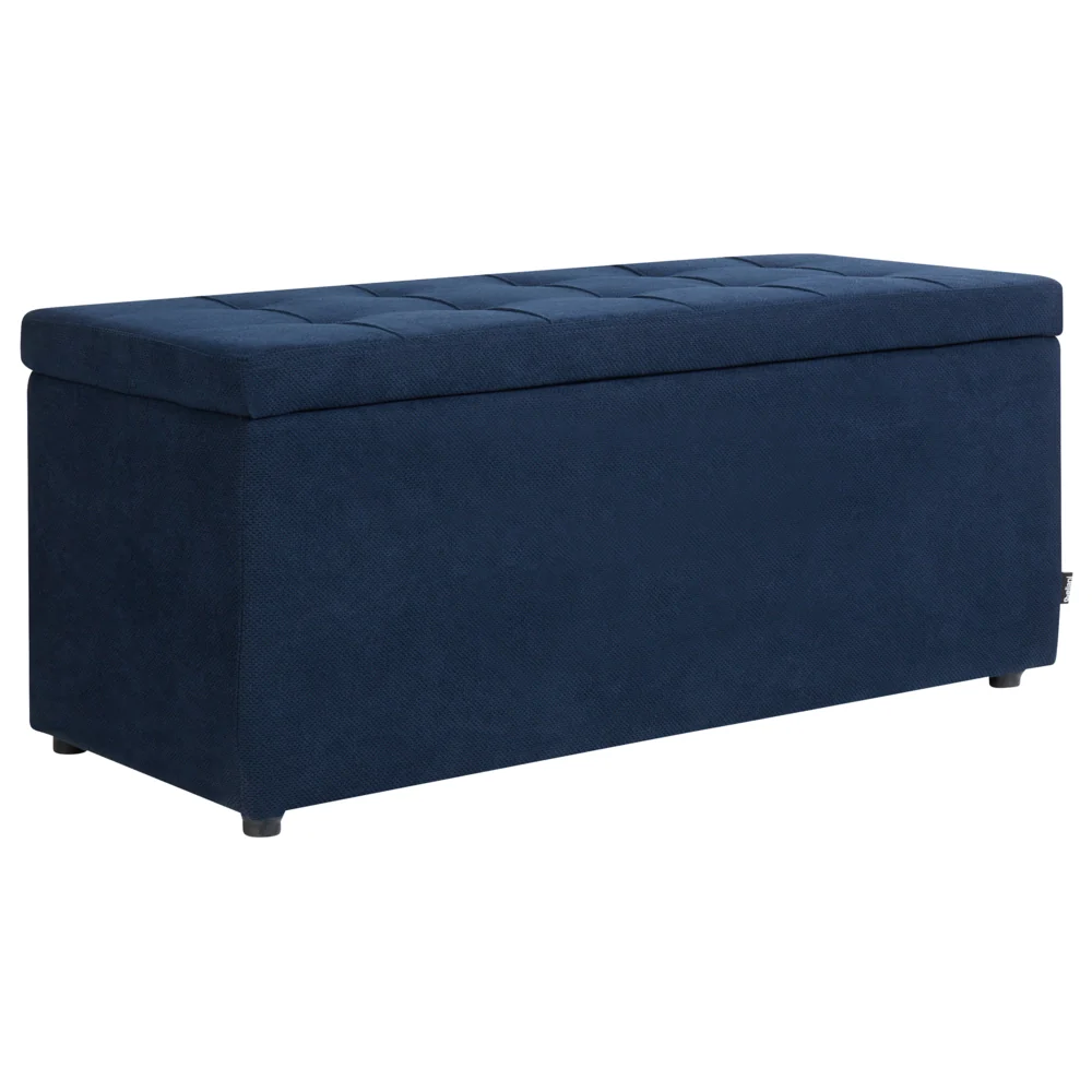 Ottomana Blu Marino 100 x 42 x 40 cm in tessuto poliestere Poggiapiedi imbottito Soggiorno Stile Moderno