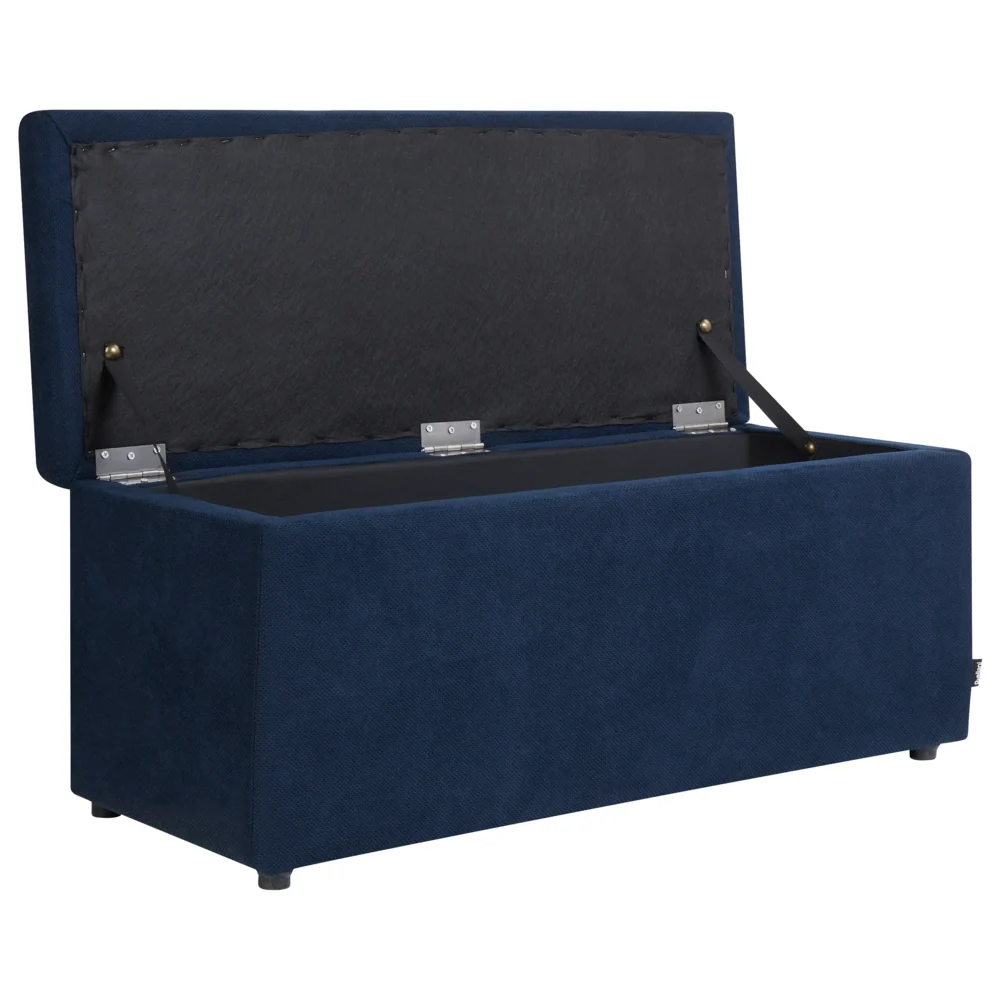 Ottomana Blu Marino 100 x 42 x 40 cm in tessuto poliestere Poggiapiedi imbottito Soggiorno Stile Moderno - Image 2