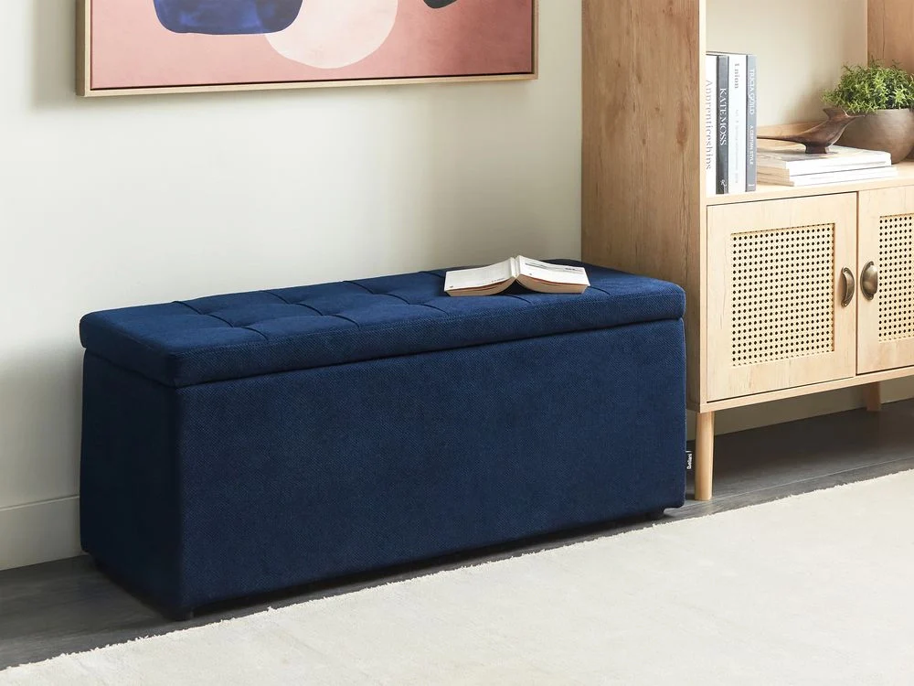 Ottomana Blu Marino 100 x 42 x 40 cm in tessuto poliestere Poggiapiedi imbottito Soggiorno Stile Moderno - Image 3