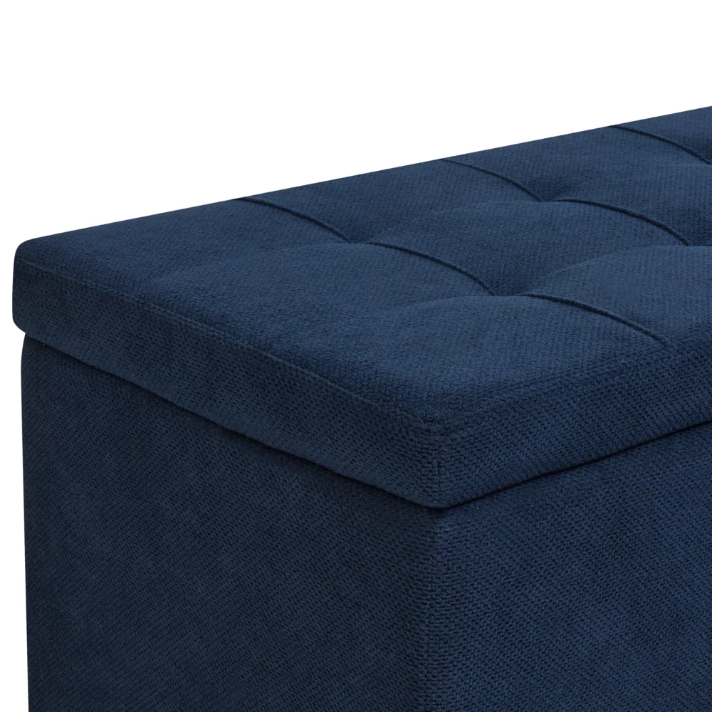 Ottomana Blu Marino 100 x 42 x 40 cm in tessuto poliestere Poggiapiedi imbottito Soggiorno Stile Moderno - Image 5