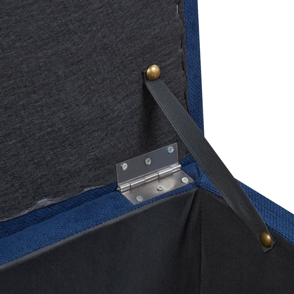 Ottomana Blu Marino 100 x 42 x 40 cm in tessuto poliestere Poggiapiedi imbottito Soggiorno Stile Moderno - Image 6